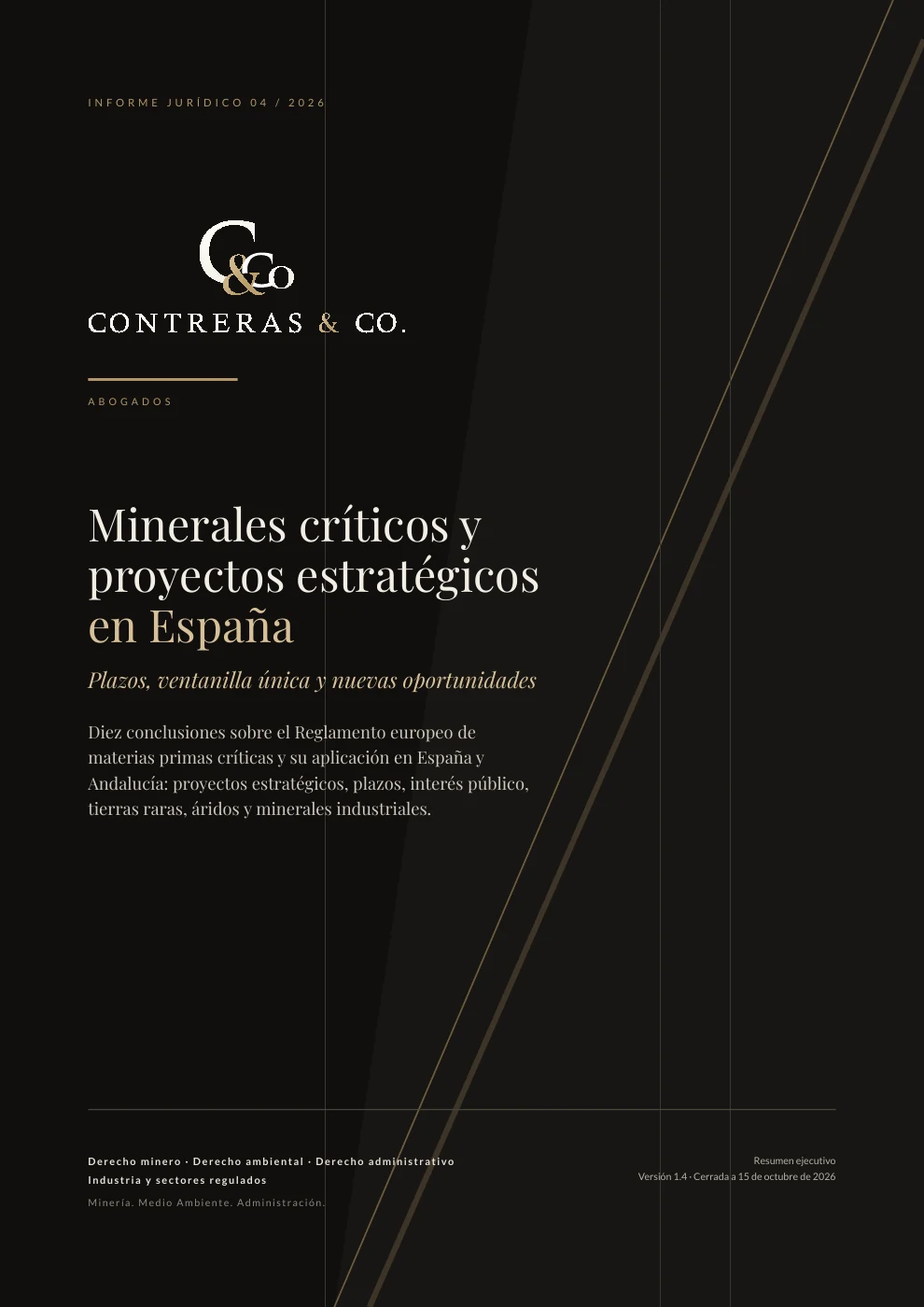 Portada del resumen ejecutivo del Informe Jurídico 04/2026: Minerales críticos y proyectos estratégicos en España